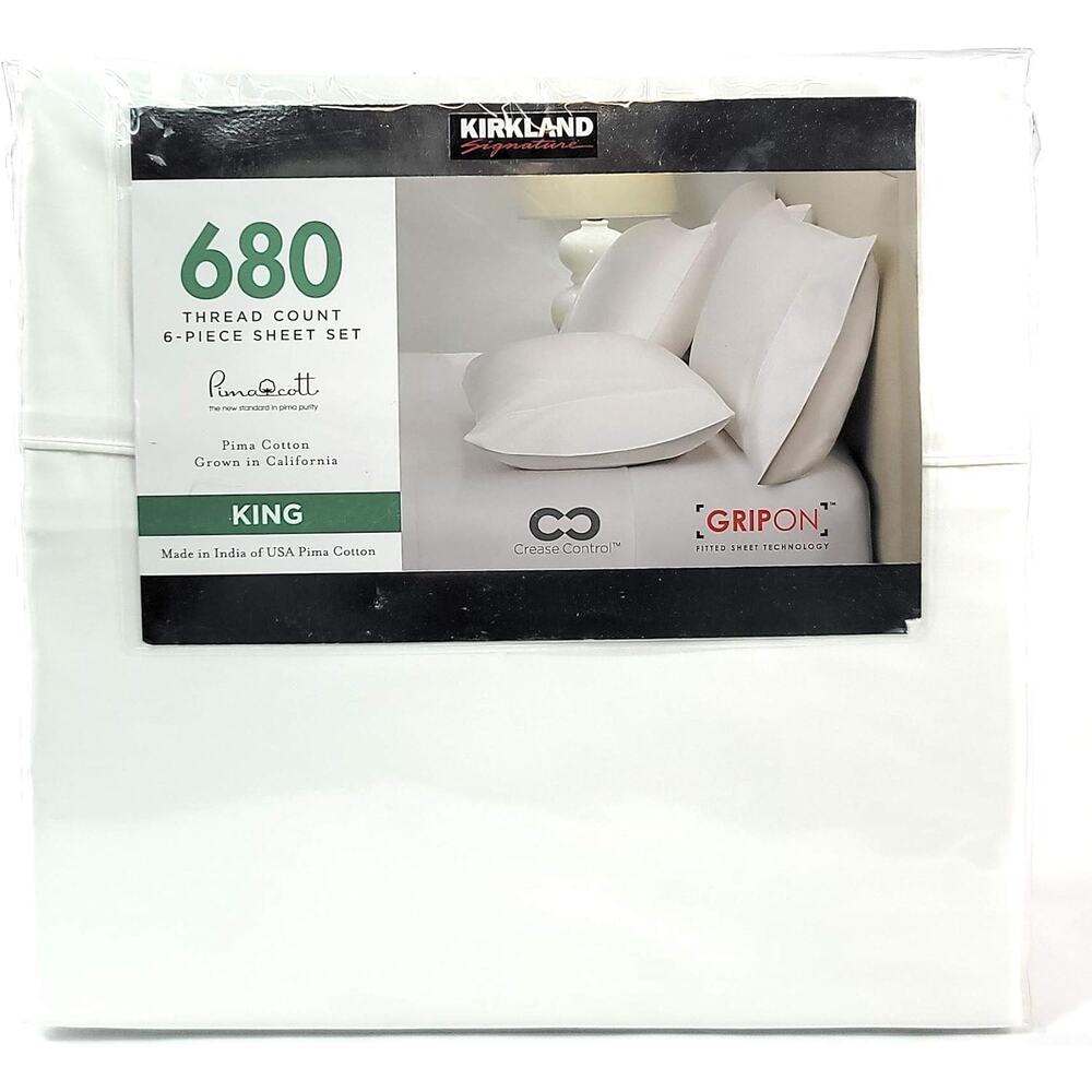 Kirkland Signature King Light Gray 680 Thread Count Sheet Set 6 Pc Deep Pockets